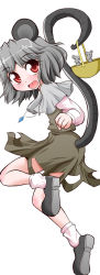 Rule 34 | 1girl, animal ears, basket, capelet, female focus, geo (yukishitadou), grey hair, highres, mouse (animal), mouse ears, mouse tail, nazrin, red eyes, short hair, simple background, solo, tail, touhou, white background