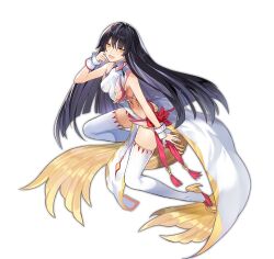 Rule 34 | 1girl, :d, ark order, artist request, bare shoulders, black hair, bow, breasts, claw (weapon), dress, full body, hair ornament, large breasts, long hair, looking at viewer, official art, open mouth, pelvic curtain, red bow, shoes, side slit, sideboob, sidelocks, smile, solo, tachi-e, thighhighs, transparent background, v-shaped eyebrows, variant set, very long hair, waist bow, weapon, white dress, white thighhighs, wings, wrist cuffs, xuannu (ark order), yellow eyes