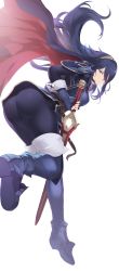 Rule 34 | 1girl, armor, ass, blue dress, blue eyes, blue footwear, blue gloves, blue hair, boots, breasts, cait aron, cape, closed mouth, dress, falchion (fire emblem), fingerless gloves, fire emblem, fire emblem awakening, fire emblem heroes, gloves, hair between eyes, highres, holding, holding sword, holding weapon, large breasts, legs, long hair, looking at viewer, lucina (fire emblem), nintendo, shoe soles, shoulder armor, super smash bros., sword, thighs, tiara, weapon, wide hips, wrist cuffs