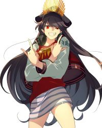 Rule 34 | 1girl, black hair, echo (circa), fang, fate/grand order, fate (series), grin, hat, headphones, long hair, oda nobunaga (fate), oda nobunaga (koha-ace), oda nobunaga (swimsuit berserker) (first ascension) (fate), red eyes, smile, solo, very long hair