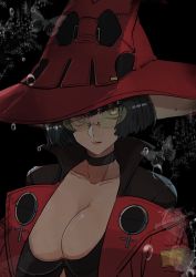Rule 34 | 1girl, arc system works, black hair, breasts, cleavage, glasses, guilty gear, guilty gear strive, hat, heterochromia, highres, i-no, large breasts, looking at viewer, mole, mole above mouth, witch hat