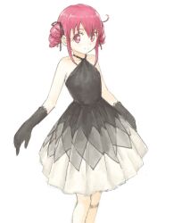 Rule 34 | 1girl, ahoge, bad drawr id, bad id, black dress, black gloves, black ribbon, breasts, closed mouth, dress, drill hair, gloves, grey dress, hair ribbon, hoshizora miyuki, looking at viewer, multicolored clothes, multicolored dress, oekaki, pink eyes, precure, red hair, ribbon, sidelocks, simple background, small breasts, smile, smile precure!, solo, standing, thigh strap, white background, white dress, yuucho