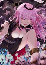 Rule 34 | 1girl, absurdres, bent over, floating hair, highres, holding, holding scythe, hololive, hololive english, kuroki ayume, long hair, looking at viewer, mori calliope, open mouth, over shoulder, pink eyes, pink hair, scythe, smile, solo, sunglasses, tiara, virtual youtuber, weapon, weapon over shoulder