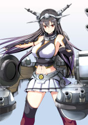 Rule 34 | 10s, 1girl, abs, bare shoulders, black hair, breasts, elbow gloves, gloves, hairband, headgear, inoshira, kantai collection, large breasts, long hair, nagato (kancolle), personification, red eyes, solo, thighhighs