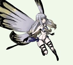 Rule 34 | 1girl, aerie (bravely default), bikini, black gloves, bravely default: flying fairy, bravely default (series), breasts, fairy, fairy wings, gloves, grey eyes, grey hair, highres, long hair, navel, nonneim, outstretched arm, pointy ears, side-tie bikini bottom, sketch, small breasts, smile, solo, swimsuit, thigh strap, white bikini, wings
