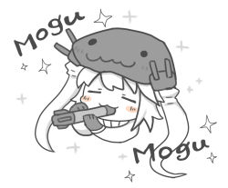 Rule 34 | 10s, 1girl, :3, abyssal ship, bad id, bad pixiv id, blush stickers, chibi, eating, closed eyes, gloves, kantai collection, monster, pale skin, solo, sparkle, tentacles, torpedo, turret, white hair, wo-class aircraft carrier, yuasan