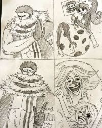 Rule 34 | 1boy, 2girls, age difference, brother and sister, charlotte brulee, charlotte flampe, charlotte katakuri, meme, multiple girls, one piece, siblings, sisters, smile