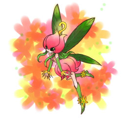 Rule 34 | 1girl, boots, digimon, fairy, fairy wings, female focus, flower, lilimon, nyoroko, plant, smile, solo, vines, wings