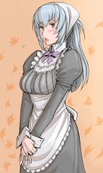 Rule 34 | 00s, 1girl, breasts, cowboy shot, large breasts, maid, aged up, own hands together, red eyes, rozen maiden, silver hair, solo, suigintou, tsuda nanafushi