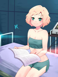Rule 34 | 1girl, blonde hair, blue eyes, book, breasts, bug, butterfly, highres, insect, metal gear (series), metal gear solid v: ground zeroes, metal gear solid v: the phantom pain, paz ortega andrade, scar, small breasts, strapless, tedty33, tube top, wavy hair