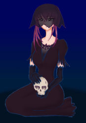 Rule 34 | 00s, 1girl, chikage (sister princess), elbow gloves, gloves, goth fashion, gradient background, purple hair, sister princess, skull, solo, veil