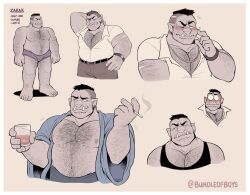 Rule 34 | 1boy, alcohol, arm hair, bara, bare pectorals, belly, black tank top, blush, boxer briefs, bundleofboys, chest hair, cigarette, cropped torso, facial hair, fat, fat man, finger to cheek, hairy, highres, holding, holding cigarette, large feet, large hands, large pectorals, leg hair, looking to the side, male focus, male underwear, mature male, monster boy, multiple views, muscular, muscular male, mustache stubble, navel, navel hair, nipples, o o, open clothes, open shirt, orc, original, pectoral cleavage, pectoral squeeze, pectorals, pointy ears, purple male underwear, sanpaku, scratching neck, short hair, shy, sideways glance, smug, sparse stubble, stubble, tank top, thick eyebrows, topless male, tusks, undercut, underwear, wine, zarak (bundleofboys)