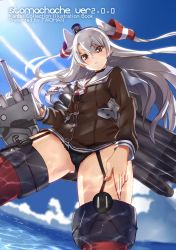 Rule 34 | &gt;:&lt;, 10s, 1girl, :&lt;, absurdres, amatsukaze (kancolle), black panties, blush, brown eyes, choker, closed mouth, dress, garter straps, gluteal fold, hand on thigh, highres, kantai collection, long hair, looking at viewer, missile, o o, ocean, panties, pantyshot, red thighhighs, rensouhou-chan, rensouhou-kun, sailor dress, short dress, silver hair, solo, standing, thighhighs, tsuuhan, twintails, two side up, underwear, v-shaped eyebrows, very long hair