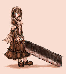 Rule 34 | 1girl, cleaver, hatchet, kobayashi tetsuya, maid, monochrome, nata (tool), original, solo, sword, weapon