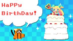 Rule 34 | 1boy, 1girl, animated, animated gif, arc system works, blazblue, blazblue: continuum shift, cake, food, happy birthday, jubei (blazblue), jumping, muchourin, pixel art, platinum the trinity, quad tails, two side up