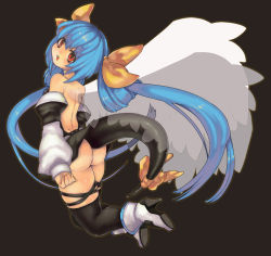 Rule 34 | 1girl, arc system works, ass, asymmetrical wings, bare shoulders, blue hair, dizzy (guilty gear), guilty gear, long hair, red eyes, ribbon, rocb, solo, tail, tail ornament, tail ribbon, thighhighs, transparent, twintails, wings