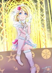 Rule 34 | 1girl, artist name, artist request, ayase eli, bare legs, black sky, blonde hair, blue eyes, blush, boots, bow, breasts, buttons, capelet, city, city lights, cloud, dress, earrings, female focus, flower, frilled dress, frilled skirt, frills, full body, fur-trimmed boots, fur-trimmed capelet, fur-trimmed dress, fur-trimmed footwear, fur-trimmed gloves, fur-trimmed jacket, fur collar, fur trim, gloves, hair between eyes, hair bow, hair flower, hair ornament, hair scrunchie, hands on own knees, high heel boots, high heels, high ponytail, highres, jacket, jewelry, knees up, long hair, looking at viewer, love live!, love live! school idol festival, love live! school idol festival all stars, love live! school idol project, miniskirt, night, night sky, parted lips, plaid, plaid dress, plaid skirt, pleated, pleated dress, pleated skirt, pom pom (clothes), pom pom earrings, ponytail, red bow, red flower, red rose, ribbon, rose, scrunchie, short hair, short sleeves, sitting, skirt, sky, small breasts, smile, snow halation, solo, star (sky), swept bangs, white capelet, white dress, white footwear, white gloves, white ribbon, white scrunchie, white skirt, winter clothes