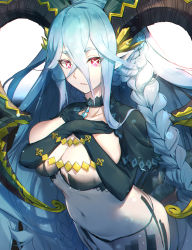 Rule 34 | + +, 1girl, bkko, blue hair, braid, breasts, cleavage, curled horns, fate/grand order, fate (series), gloves, highres, horns, large breasts, long hair, long horns, looking at viewer, navel, pointy ears, purple eyes, solo, stomach tattoo, striped clothes, striped gloves, symbol-shaped pupils, tattoo, thighs, tiamat (fate), vertical-striped clothes, vertical-striped gloves, very long hair