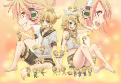 Rule 34 | 1boy, 1girl, barefoot, blonde hair, brother and sister, crying, everyone, highres, japanese clothes, kagamine len, kagamine rin, kimono, necktie, short hair, siblings, teardrop, vocaloid