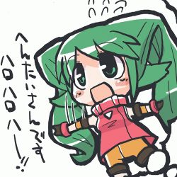 Rule 34 | 00s, animal ears, animated, animated gif, blush, chibi, chibi only, green eyes, green hair, long hair, lowres, open mouth, solo, solty rei, solty revant, translated, waving