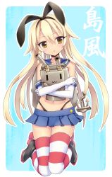 Rule 34 | 10s, 1girl, anchor, bad id, bad pixiv id, black panties, blonde hair, character name, elbow gloves, gloves, hair ornament, hairband, highres, hotate, kantai collection, long hair, looking at viewer, panties, personification, rensouhou-chan, shimakaze (kancolle), skirt, striped clothes, striped thighhighs, thighhighs, underwear, white gloves