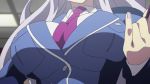 Rule 34 | 1girl, animated, bouncing breasts, breast pockets, breasts, formal, frolaytia capistrano, happy, heavy object, kiseru, large breasts, military, military uniform, nail polish, necktie, smoking pipe, purple eyes, silver hair, smile, solo, suit, tagme, talking, uniform, video, wink