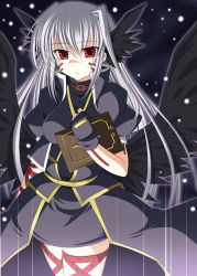 Rule 34 | 00s, book, facial mark, fingerless gloves, gloves, head wings, lyrical nanoha, mahou shoujo lyrical nanoha, mahou shoujo lyrical nanoha a&#039;s, multiple wings, nagami yuu, red eyes, reinforce, silver hair, single hair intake, solo, tome of the night sky, wings