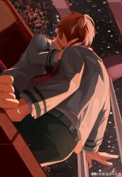 Rule 34 | 2boys, absurdres, belt, bent over, blazer, blurry, blurry background, blush, boku no hero academia, buttoned cuffs, buttons, chinese commentary, city lights, cityscape, collared shirt, commentary, commentary request, double horizontal stripe, ear blush, english commentary, facing away, ferris wheel, film grain, foreshortening, from behind, glass, green hair, green pants, grey belt, grey jacket, hand on glass, hand up, head down, highres, jacket, kiss, lapels, light, long sleeves, male focus, midoriya izuku, mixed-language commentary, multicolored hair, multiple boys, necktie, night, pants, partial commentary, perspective, pocket, red hair, red necktie, school uniform, shirt, short hair, sidelighting, sideways, sitting, snow, snowing, split-color hair, standing, straight hair, todoroki shouto, two-tone hair, u.a. school uniform, upper body, valentine, weibo logo, weibo watermark, white hair, white shirt, yaoi, yukika (creamyeden)