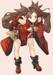 Rule 34 | 1girl, :o, amatuki, bare legs, bare shoulders, breasts, brown eyes, brown hair, china dress, chinese clothes, detached sleeves, dress, bad tag, full body, guilty gear, guilty gear xrd, hair ornament, hairclip, high heels, highres, kuradoberi jam, leaning forward, long hair, looking at viewer, medium breasts, open mouth, ound, simple background, skirt, solo, thighs, white background, wide sleeves