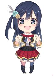 Rule 34 | 1girl, afterschool school idol (love live!), ashiro (ashiro ym), asymmetrical legwear, black hair, blue thighhighs, blush, boots, breasts, chibi, clenched hands, commentary, feather hair ornament, feathers, flower, full body, grey eyes, hair flower, hair ornament, highres, long hair, looking at viewer, love live!, love live! nijigasaki high school idol club, medium breasts, mismatched legwear, one side up, pink thighhighs, sidelocks, smile, solo, standing, thighhighs, transparent background, white background, yuki setsuna (love live!)