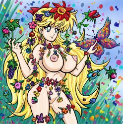 Rule 34 | 1girl, absurdres, aino minako, bishoujo senshi sailor moon, blonde hair, blue eyes, bow, breasts, bug, butterfly, completely nude, female focus, flower, garden, groin, hair bow, hair ornament, highres, insect, large breasts, long hair, midriff, navel, nipples, nude, nudist, redfoil, smile, solo, tagme, very long hair