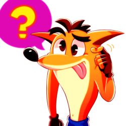 Rule 34 | 1boy, ?, artist request, brown eyes, crash bandicoot (series), fingerless gloves, gloves, male focus, solo, tongue, tongue out