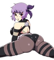 Rule 34 | 1girl, ass, ayane (doa), bare shoulders, breasts, dead or alive, from behind, highres, huge ass, iggybomb, large breasts, purple hair, red eyes, short hair