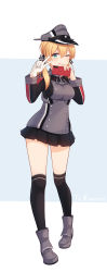 Rule 34 | 1girl, absurdres, aqua eyes, aticsanir, black skirt, black thighhighs, blonde hair, blush, cellphone, full body, gloves, hair between eyes, hat, highres, holding, holding phone, kantai collection, long hair, long sleeves, low twintails, military, military hat, military uniform, one eye closed, peaked cap, phone, pleated skirt, prinz eugen (kancolle), single glove, skirt, smartphone, smile, solo, thighhighs, tongue, tongue out, twintails, uniform, v, white gloves