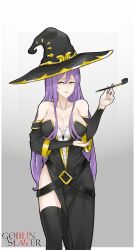 Rule 34 | 1girl, bare shoulders, breasts, cleavage, goblin slayer!, hat, highres, large breasts, long hair, witch (goblin slayer!), witch hat