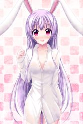 Rule 34 | 1girl, animal ears, black panties, blush, breasts, rabbit ears, cleavage, collarbone, highres, light purple hair, long hair, open clothes, open mouth, panties, purple hair, red eyes, reimei (r758120518), reisen udongein inaba, shirt, skirt, small breasts, solo, touhou, underwear, very long hair