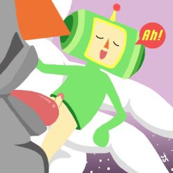 Rule 34 | 2boys, bottomless, closed eyes, fellatio, incest, katamari damacy, king of all cosmos, licking, lowres, male focus, mini person, miniboy, multiple boys, open mouth, oral, penis, smile, the prince, tongue, yaoi