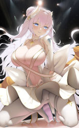 Rule 34 | + +, 1girl, aged up, alternate breast size, azur lane, blue eyes, breasts, cameltoe, double bun, fouriasensei, gluteal fold, hair between eyes, hair bun, head wings, highres, kneeling, large breasts, le malin (azur lane), le malin (muse) (azur lane), long hair, looking at viewer, medium skirt, navel, pantyhose, cameltoe, see-through, skindentation, skirt, solo, stage lights, thigh strap, very long hair, white hair, white pantyhose, white skirt, wings