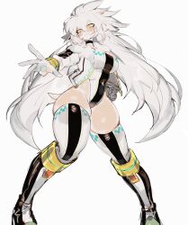 Rule 34 | 1girl, black choker, black footwear, blush, boots, breasts, choker, frown, fur-trimmed jacket, fur trim, genderswap, genderswap (mtf), gloves, grey gloves, grey hair, highres, humanization, jacket, leotard, long hair, medium breasts, open hand, silver the hedgehog, simple background, solo, sonic (series), thick thighs, thighhighs, thighs, usa37107692, v-shaped eyebrows, very long hair, white background, white hair, white jacket, white leotard, white thighhighs, yellow eyes