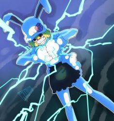 Rule 34 | artist request, blonde hair, carrot (one piece), clenched hands, dutch angle, electricity, flower ornament, furry, furry female, gauntlets, hat, highres, one piece, rabbit ears, rabbit girl, rabbit tail, short hair, skirt, tagme