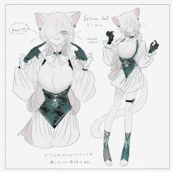Rule 34 | 1girl, animal ears, annei (obakeno555), black gloves, cat ears, cat girl, cat tail, full body, gloves, hair over one eye, multiple views, original, pointing, pointing at self, standing, tail, twintails, white hair