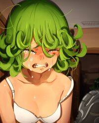 Rule 34 | black hair, bra, breasts, ceiling, collarbone, crying, door, fubuki (one-punch man), greatest freakout ever, highres, khyle., medium hair, messy hair, one-punch man, open mouth, scene reference, small breasts, tatsumaki, tears, teeth, underwear, white bra