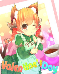 Rule 34 | 1girl, akatsuki no guuru, animal ears, apron, bow, braid, cat ears, cat tail, chocolate, heart, heart-shaped pupils, highres, kaenbyou rin, multiple tails, one eye closed, pointy ears, red eyes, red hair, ribbon, short hair, solo, symbol-shaped pupils, tail, touhou, twin braids, valentine, wooden spoon