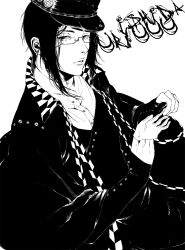 Rule 34 | 1boy, alternate costume, bleach, collared shirt, commentary request, glasses, greyscale, hat, high contrast, ishida uryuu, looking at viewer, male focus, monochrome, shirt, simple background, top hat, upper body, white background, yangyieva