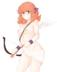 Rule 34 | 1girl, angel, angel wings, arrow (projectile), between breasts, blush, bow (weapon), bracelet, breasts, collarbone, curly hair, curvy, fire emblem, fire emblem echoes: shadows of valentia, fire emblem gaiden, fire emblem heroes, genny (fire emblem), hair ornament, heart, heart arrow, highres, jewelry, light blush, looking at viewer, navel, nintendo, nipples, no panties, nude, open mouth, orange eyes, orange hair, parted lips, pink eyes, pink hair, short hair, small breasts, solo, strap, strap between breasts, thighs, transparent background, tridisart, weapon, wings