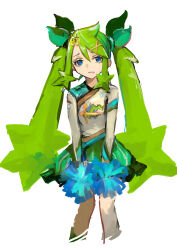 Rule 34 | 1girl, absurdres, blue eyes, cheerleader, commentary request, creatures (company), fortissimo, game freak, grass miku (project voltage), green hair, green skirt, green socks, hair ornament, hairclip, hatsune miku, highres, holding, holding pom poms, kneehighs, long hair, long sleeves, looking at viewer, miniskirt, musical note, musical note hair ornament, nintendo, okitsuma, pokemon, pom pom (cheerleading), pom poms, project voltage, sidelocks, simple background, skirt, socks, solo, star-shaped hair, twintails, v arms, very long hair, vocaloid, white background, white skirt, x hair ornament