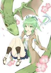 Rule 34 | 1girl, :d, aroma0501, blue skirt, blush, brown footwear, brown robe, camisole, collarbone, commentary request, convenient leg, dragon, familiar-possessed - wynn, flower, green eyes, green hair, green ribbon, hair between eyes, hair ribbon, highres, holding, holding staff, hood, hood down, hooded robe, long hair, looking at viewer, open clothes, open mouth, open robe, pink flower, pleated skirt, ponytail, ribbon, robe, sandals, sidelocks, simple background, skirt, smile, solo, staff, toenails, white background, white camisole, wynn (yu-gi-oh!), wynn the wind charmer, yu-gi-oh!