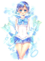 Rule 34 | 1girl, absurdres, back bow, bishoujo senshi sailor moon, blue bow, blue choker, blue eyes, blue footwear, blue hair, blue sailor collar, blue skirt, blush, boots, bow, bubble, choker, circlet, collarbone, commentary request, covered navel, earrings, elbow gloves, glint, gloves, hands on own chest, heart, highres, jewelry, leotard, looking at viewer, magical girl, mizuno ami, open mouth, sailor collar, sailor mercury, sailor senshi uniform, short hair, simple background, skirt, solo, touki matsuri, white gloves, white leotard