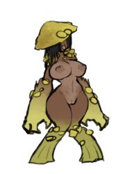 Rule 34 | 1girl, ahegao, black hair, breasts, claws, cleft of venus, completely nude, covered eyes, dark-skinned female, dark nipples, dark skin, darkest dungeon, full body, large breasts, medium hair, monster girl, mushroom girl, mushroom hat, nipples, nude, one-piece tan, pussy, solo, standing, tan, tanline, tongue, tongue out, transparent background, uncensored, xelsword