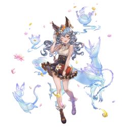 Rule 34 | 1girl, ;d, aged down, alpha transparency, animal ears, beppo (granblue fantasy), black skirt, blue hair, blush, book, breasts, brooch, earrings, erune, ferry (granblue fantasy), flower, fugee (granblue fantasy), full body, geegee (granblue fantasy), ghost, granblue fantasy, hair flower, hair ornament, head wreath, high-waist skirt, holding, holding book, holding flower, jewelry, long hair, looking at viewer, minaba hideo, necklace, nicola (granblue fantasy), official art, one eye closed, open mouth, pocket watch, rabbit ears, shirt, single earring, skirt, sleeveless, sleeveless shirt, small breasts, smile, solo, transparent background, watch, wavy hair, white shirt